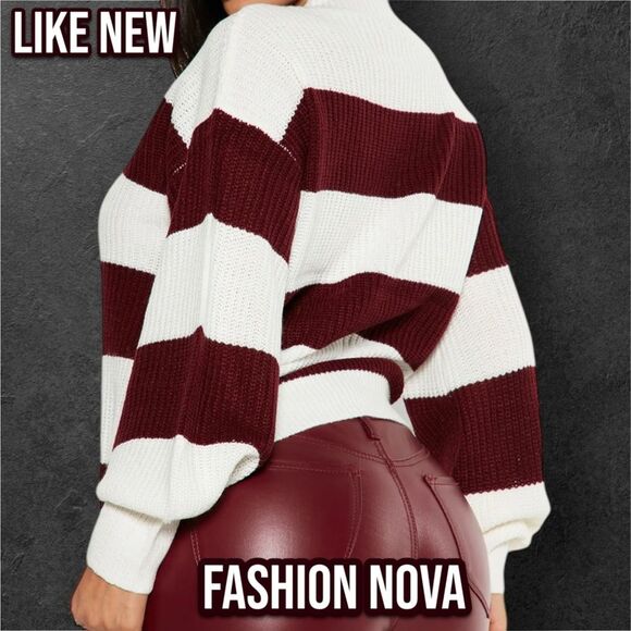 Like New Fashion Nova Autumn Dreams Striped Sweater - Burgundy/combo - S - Picture 2 of 8